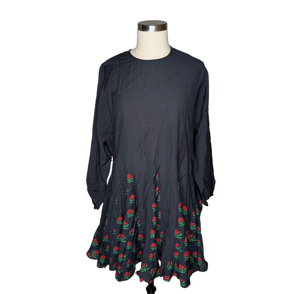 RHODE Dresses & Skirts - RHODE Ella Floral Paneled Mini Dress Black Rose Floral Godet Hem Women's Size XS